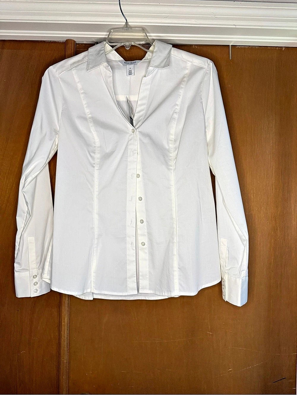 White House Black Market White Poplin Button Down Shirt Size 14 NWT